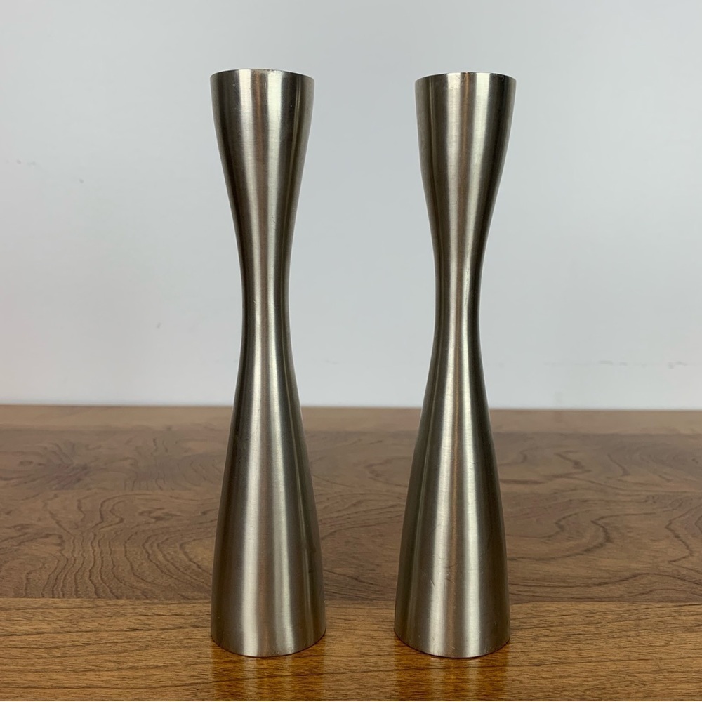 Torre & Tagus Candle Holder Set of 2 MCM Silver Colored Minimalist Vtg Elegant